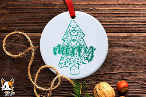 Christmas Ornament SVG | Christmas Tree Mandala | Merry SVG Zen Kitty 