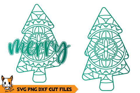 Christmas Ornament SVG | Christmas Tree Mandala | Merry SVG Zen Kitty 