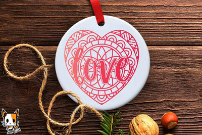 Christmas Ornament SVG | Heart Mandala | Love SVG Zen Kitty 