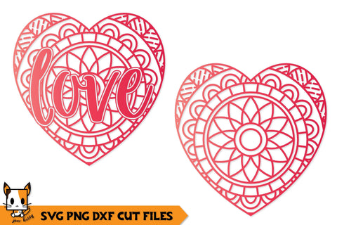 Christmas Ornament SVG | Heart Mandala | Love SVG Zen Kitty 