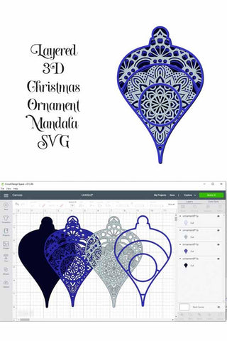 Christmas Ornament SVG Layered Mandala Bundle - 5 designs for Cricut or Silhouette SVG Digital Honeybee 