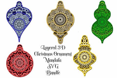 Christmas Ornament SVG Layered Mandala Bundle - 5 designs for Cricut or Silhouette SVG Digital Honeybee 