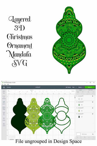 Christmas Ornament SVG Layered Mandala for cutting machines 4 layers, PNG, EPS SVG Digital Honeybee 