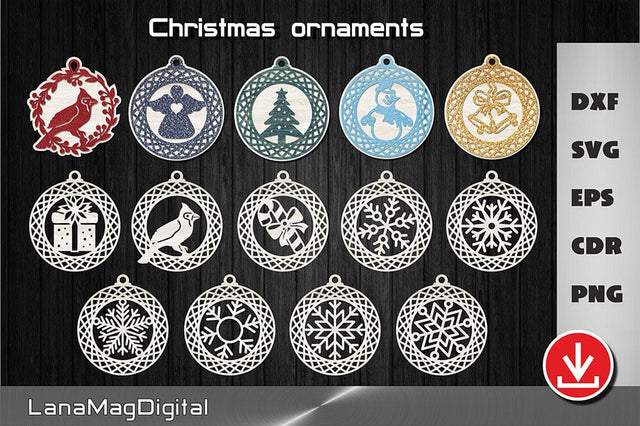 Christmas ornament svg Red cardinal svg Christmas Angel svg Snowman ornament svg Bells SVG LanaMagDigital 