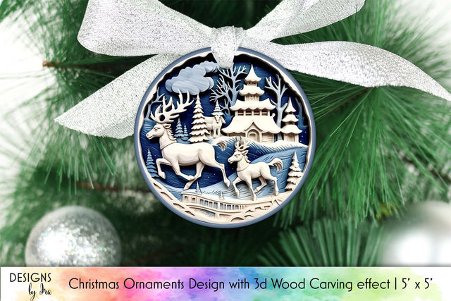 Christmas Ornament with 3D Wood Carving Effect Sublimation Designs by Ira 