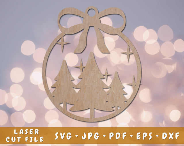 Christmas Ornament With Trees Laser SVG Cut File SVG HappyDesignStudio 