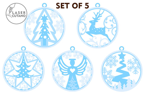 CHRISTMAS ORNAMENTS BUNDLE Christmas Set Of 5 Baubles SVG LaserCutano 