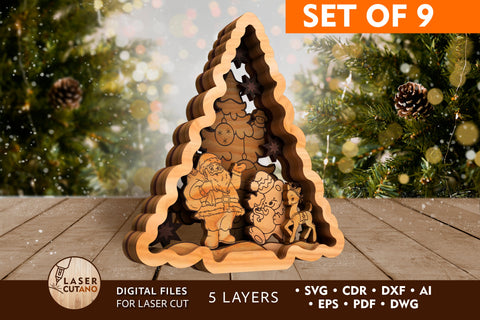 CHRISTMAS ORNAMENTS BUNDLE Cut Files SET OF 9 SVG LaserCutano 