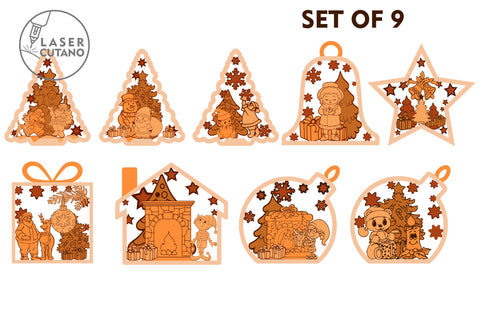 CHRISTMAS ORNAMENTS BUNDLE Cut Files SET OF 9 SVG LaserCutano 
