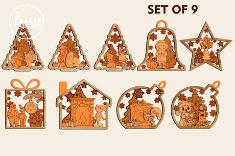 CHRISTMAS ORNAMENTS BUNDLE Cut Files SET OF 9 SVG LaserCutano 