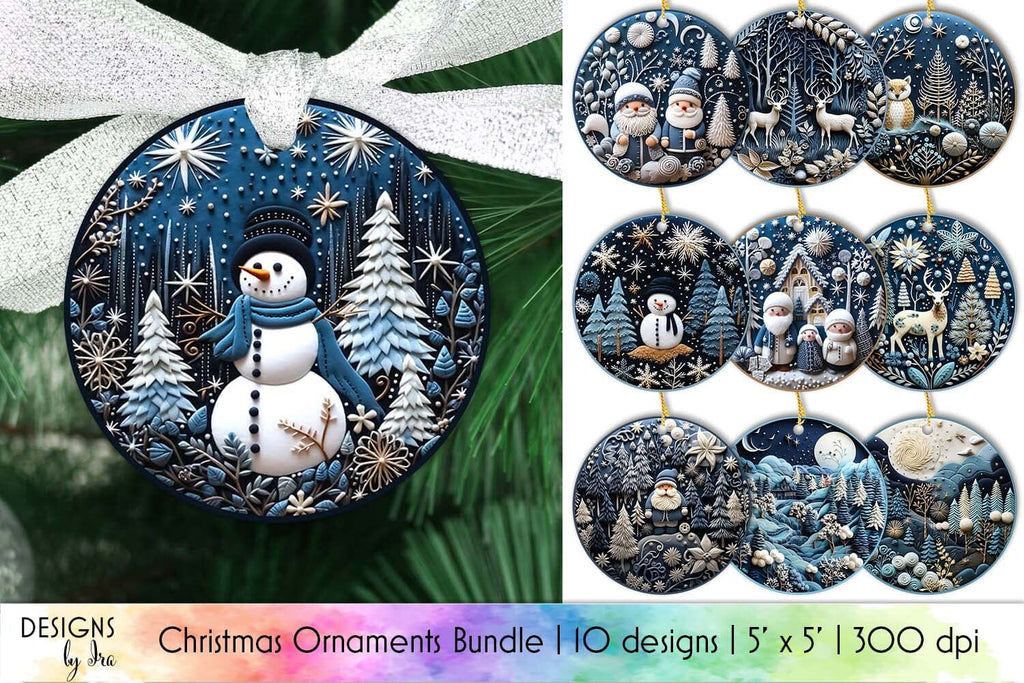 Christmas Ornaments Bundle, Felted Fabric and Embroidery - So Fontsy