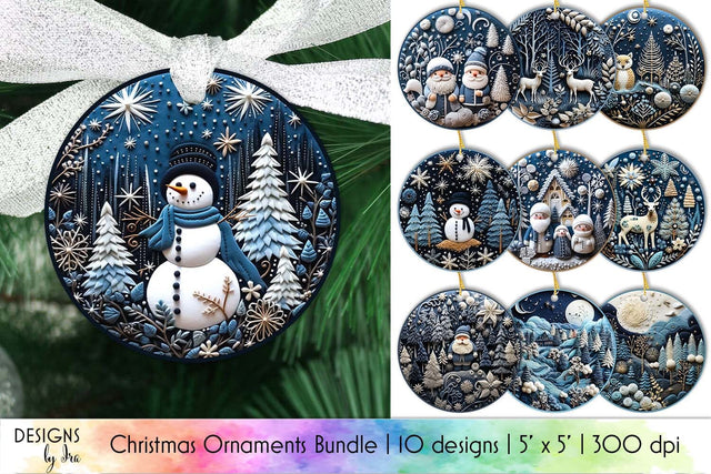Christmas Ornaments Bundle, Felted Fabric and Embroidery Sublimation Designs by Ira 