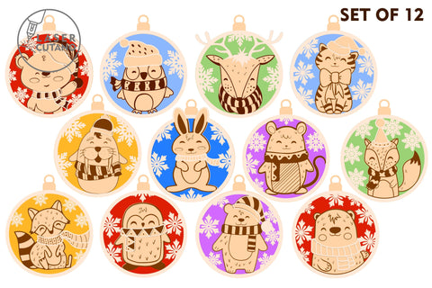 CHRISTMAS ORNAMENTS Christmas Baubles Bundle With Animals SVG LaserCutano 