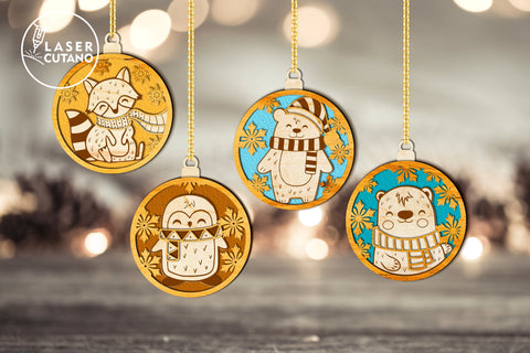 CHRISTMAS ORNAMENTS Christmas Baubles Bundle With Animals SVG LaserCutano 