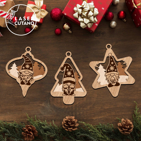 Christmas Ornaments Gnomes Bundle Cut Templates SVG LaserCutano 