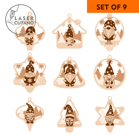 Christmas Ornaments Gnomes Bundle Cut Templates SVG LaserCutano 