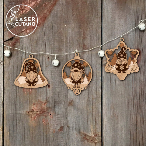 Christmas Ornaments Gnomes Bundle Cut Templates SVG LaserCutano 
