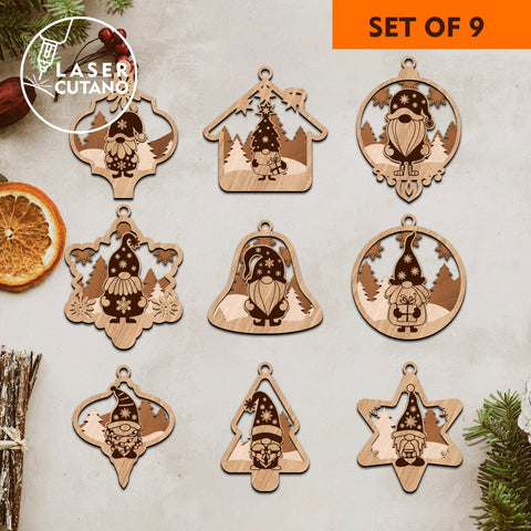 Christmas Ornaments Gnomes Bundle Cut Templates SVG LaserCutano 
