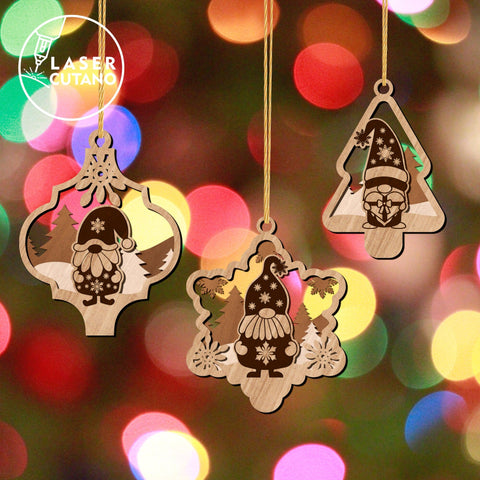 Christmas Ornaments Gnomes Bundle Cut Templates SVG LaserCutano 