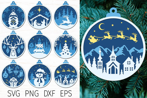 Christmas ornaments laser cut, 3D layered Christmas bauble SVG Digital Rainbow Shop 