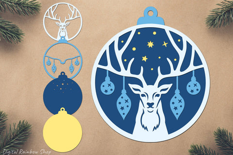 Christmas ornaments laser cut, 3D layered Christmas bauble SVG Digital Rainbow Shop 