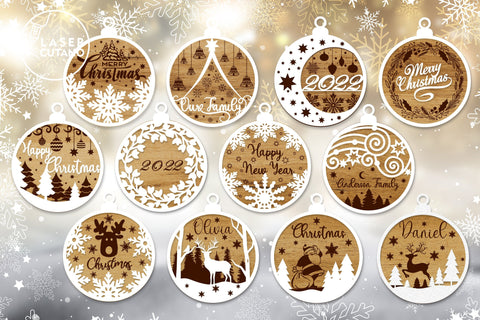 CHRISTMAS ORNAMENTS Multilayer Laser Cut Files, Mandala, Round Sign SVG, 3D Designs, Mini Design Bundles SVG LaserCutano 