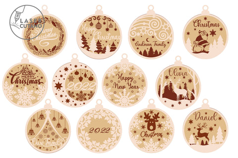 CHRISTMAS ORNAMENTS Multilayer Laser Cut Files, Mandala, Round Sign SVG, 3D Designs, Mini Design Bundles SVG LaserCutano 