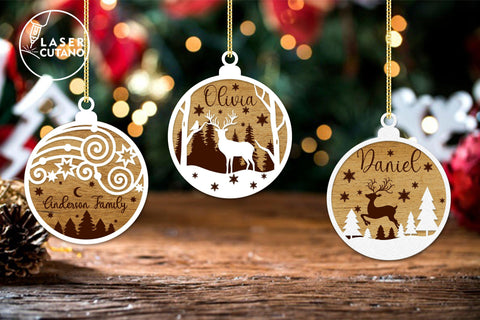 CHRISTMAS ORNAMENTS Multilayer Laser Cut Files, Mandala, Round Sign SVG, 3D Designs, Mini Design Bundles SVG LaserCutano 