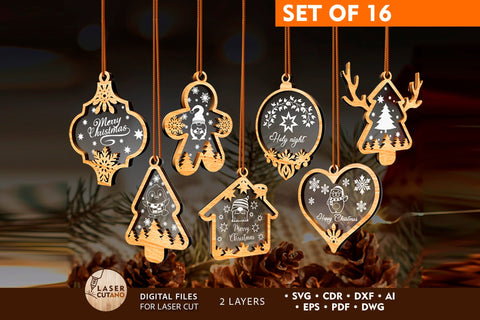 CHRISTMAS ORNAMENTS Set Multilayer Decor SVG LaserCutano 