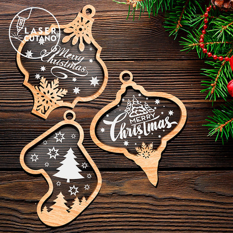 CHRISTMAS ORNAMENTS Set Multilayer Decor SVG LaserCutano 