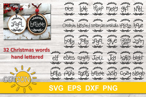Christmas Ornaments SVG Bundle Hand lettered Christmas words SVG CutsunSVG 
