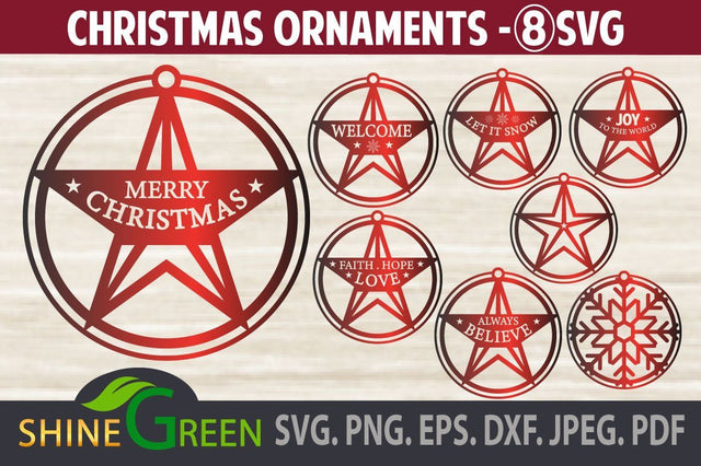 Christmas Ornaments SVG Bundle - Star, Snowflake,Decorations SVG Shine Green Art 