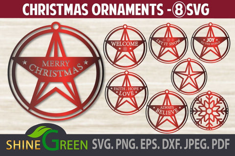 Christmas Ornaments SVG Bundle - Star, Snowflake,Decorations SVG Shine Green Art 