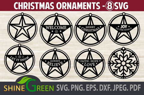 Christmas Ornaments SVG Bundle - Star, Snowflake,Decorations SVG Shine Green Art 