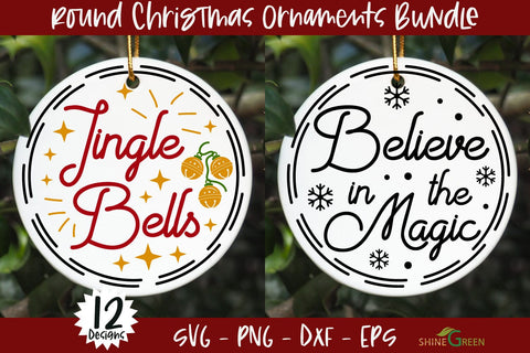 Christmas Ornaments SVG Bundle with 12 Round Sign Designs SVG Shine Green Art 