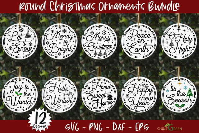 Christmas Ornaments SVG Bundle with 12 Round Sign Designs SVG Shine Green Art 