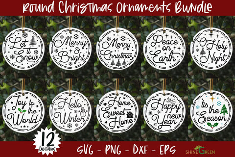 Christmas Ornaments SVG Bundle with 12 Round Sign Designs SVG Shine Green Art 