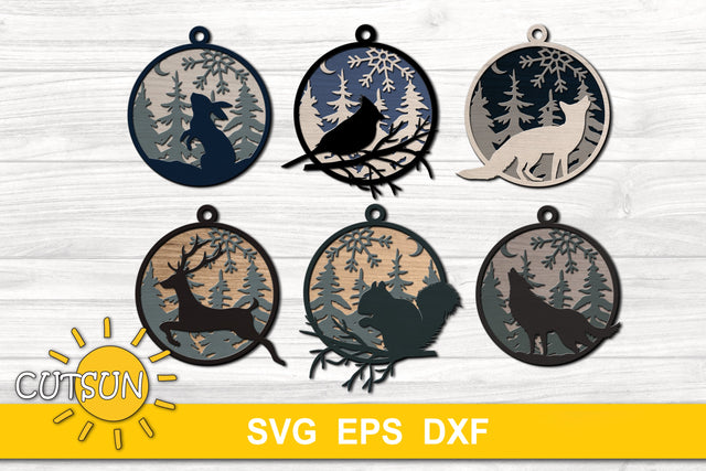 Christmas Ornaments SVG bundle Woodland animals Glowforge SVG SVG CutsunSVG 