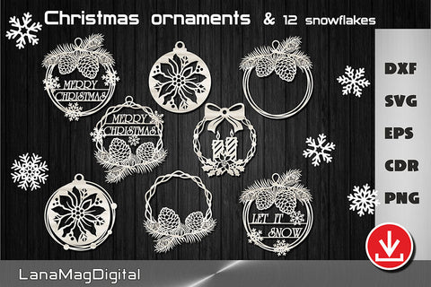 Christmas ornaments svg Poinsettia Merry Christmas decor SVG LanaMagDigital 