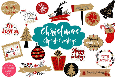 Christmas Overlays- Photo Overlays-Holiday Text Overlays Clipart SVG Happy Printables Club 