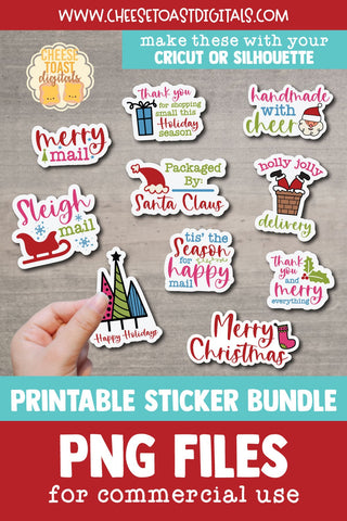 Christmas Packaging Stickers Bundle | 10 Small Business PNGs Sublimation Cheese Toast Digitals 