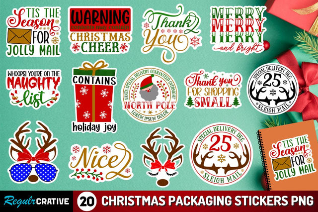 Christmas Packaging Stickers Png Bundle Sublimation Regulrcrative 