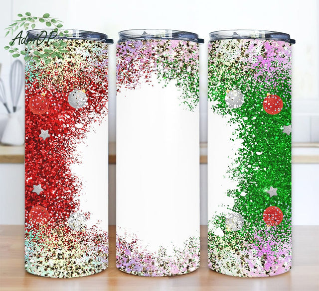 Christmas Paint Holographic Glitter Add Your Own Text 20oz Skinny Tumbler Png, Christmas Tumbler Png, Christmas Add Your Own Text Tumbler Sublimation AdriOP 