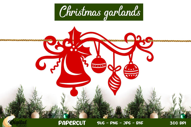 Christmas Paper Banners Paper Cut. Christmas Decor SVG. 3D Paper Evgenyia Guschina 