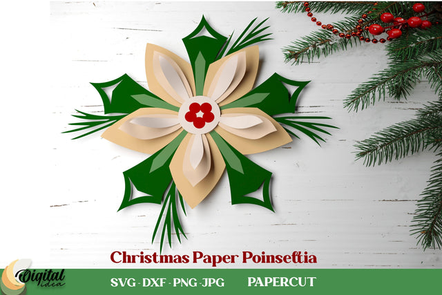 Christmas Paper Poinsettia. Christmas Poinsettia SVG. 3D Papercut 3D Paper Evgenyia Guschina 