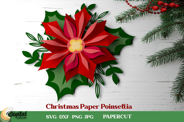 Christmas Paper Poinsettia. Christmas Poinsettia SVG. 3D Papercut 3D Paper Evgenyia Guschina 