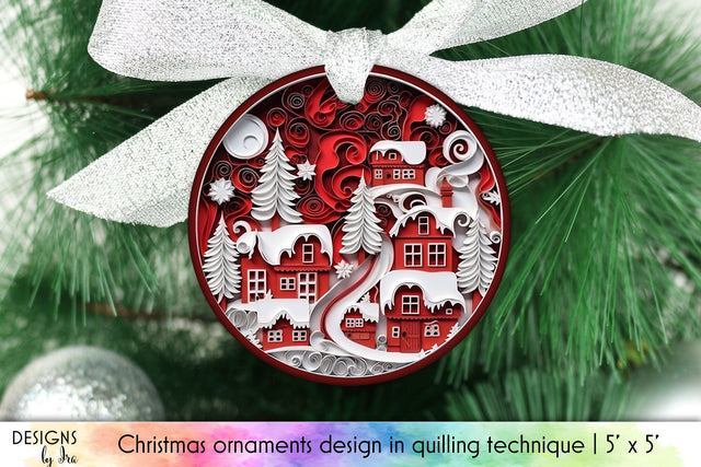 Christmas Paper Quilling Style Ornament Design Sublimation Designs by Ira 