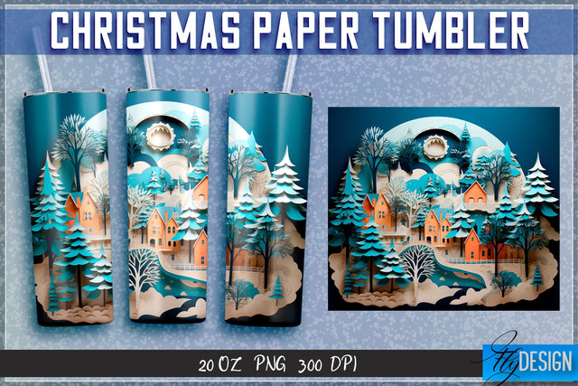 Christmas Paper Tumblers Wrap 20 oz. Sublimation Fly Design 