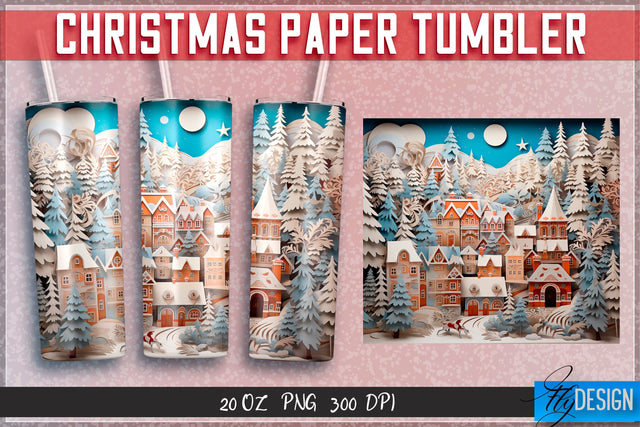 Christmas Paper Tumblers Wrap 20 oz. Sublimation Fly Design 