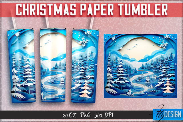Christmas Paper Tumblers Wrap 20 oz. Sublimation Fly Design 